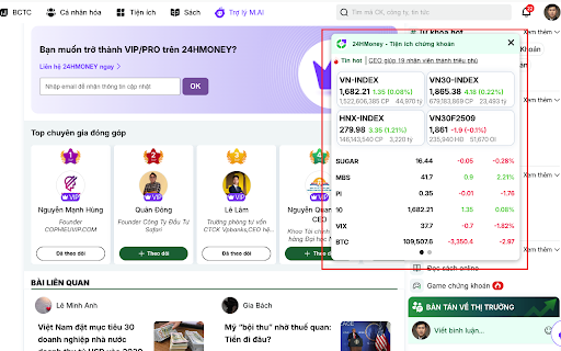 24HMoney - Tiện ích :: Hiển thị dữ liệu chứng khoán từ 24HMoney trên mọi trang web