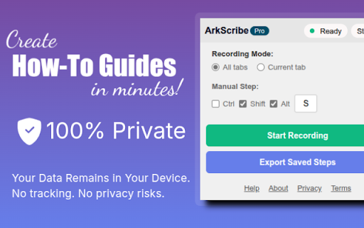 ArkScribe: Intelligent Guides, Manuals, SOPs & 3D Presentations Maker :: Processes to step-by-step guides. Collaborate & publish securely. Export PDF, HTML, Markdown. 3D Video presentations with voice.