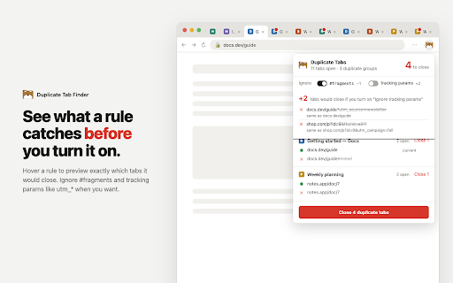 Duplicate Tab Finder :: Finds and closes duplicate tabs to clean up your browser's tabs.