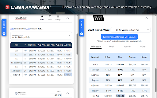 Laser Appraiser VIN Scanner :: Detect VINs on any website and show vehicle details.