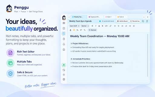 Penggu — Kanban Board, Notes, Pomodoro Timer & Web Clipper :: Penggu — Your personal workspace companion, living right in your browser. Kanban boards, web clipper, notes & focus timer.