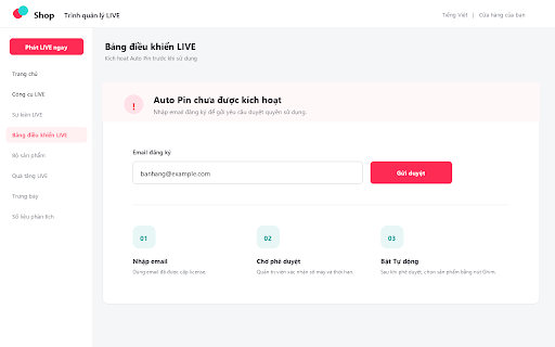 SellerCare - Auto Ghim :: Tự động ghim lại một sản phẩm theo thời lượng bạn chọn trong TikTok Shop LIVE.