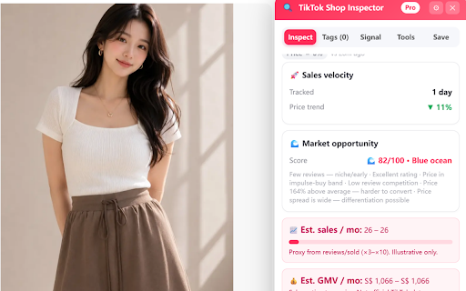 TikTok Shop Inspector :: Read ratings, reviews, sales & tags on TikTok Shop. Free: 10 scans/day. Pro: unlimited scans, compare & reports.