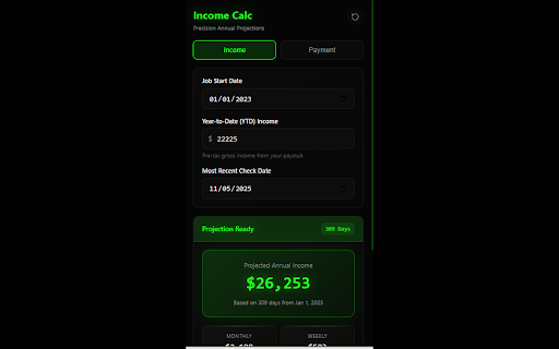 Autolytiq Income Calculator :: Calculate your projected annual income from YTD earnings. Includes vehicle payment calculator with tax, fees, and trade-in.