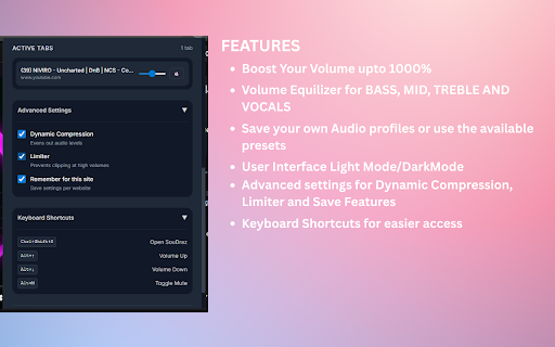 SouDraz by Qylit :: Advanced local audio volume control with boosting up to 1000%, EQ, and per-site memory