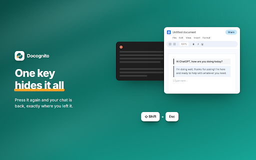 Docognito – Hide ChatGPT & Claude :: Use ChatGPT and Claude as a plain document — nobody nearby sees a chatbot.