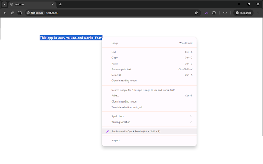 Quick Rewrite :: On-device AI rewriter — rephrase any text in any input field. Runs 100% in your browser. No cloud, no API key, no tracking.