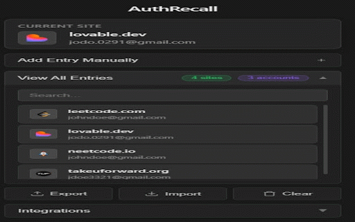 AuthRecall - OAuth Account Tracker :: Track which Google accounts you've used to authenticate on different websites