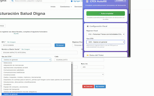 CFDI Autofill Extension :: Mexican CFDI invoice automation tool. Connects with web app to auto-fill tax forms from receipt data for business compliance.