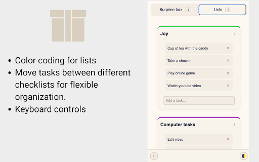 To-do & Task List with random | Surprise Box :: Smart task manager with a 'surprise box' feature that randomly selects tasks. All data stored locally.