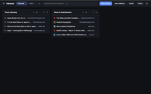 TabVault: Tab Manager & Session Saver :: Unlimited tab collections, local-first and private. One-click import from Toby & OneTab. No account, no subscription. Pay once.