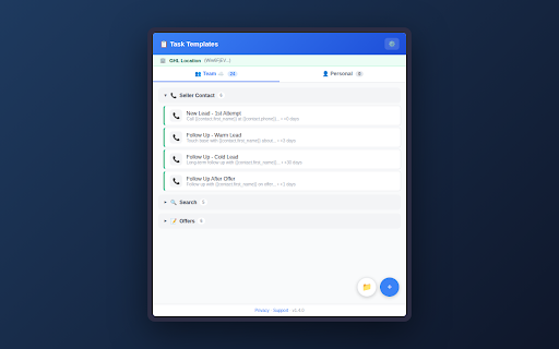 Task Templates for GoHighLevel :: Reusable task templates for GoHighLevel. Auto-fill titles & descriptions with contact data. Team sync included!