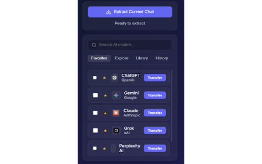 AI CHAT TRANSFER :: Seamlessly transfer your conversations between ChatGPT, Claude, Gemini, Grok, and more.