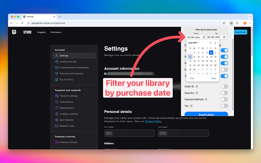 Epic Games Library Exporter :: Export your Epic Games library and transaction history to a structured text file.
