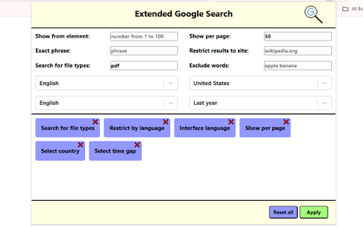 Extended Google Search :: Extend your Google Chrome search experience with advanced search parameters.