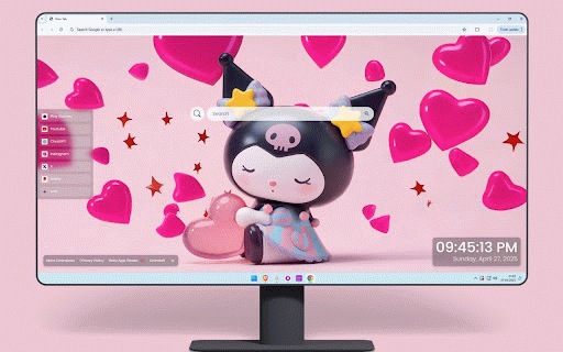 Kuromi Love Live Wallpaper :: Cute Kuromi figurine with pink hearts against pastel background, featuring star details.