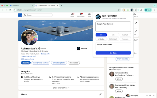 LinkedIn Text Formatter :: Format your LinkedIn posts with bold, italic, underline, and more Unicode text styles
