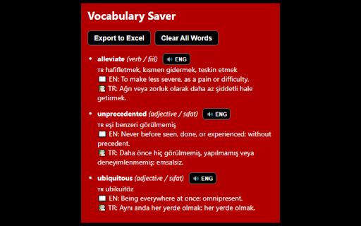 English Vocabulary Saver :: Save English vocabulary words/phrases with Turkish translations and definitions.