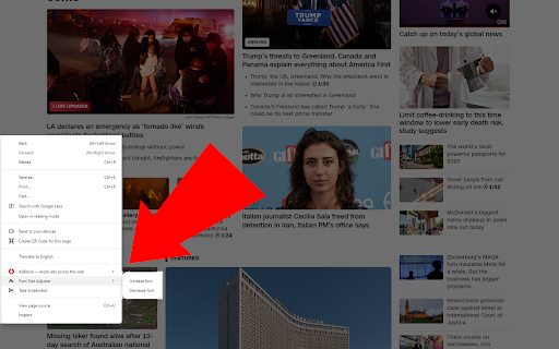 Font Size Adjuster :: Adjust font size in the browser with right click.