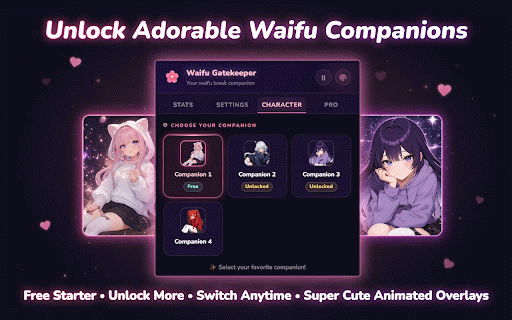 Waifu Gatekeeper :: Break doomscrolling habits with cute anime character overlays and timed breaks.