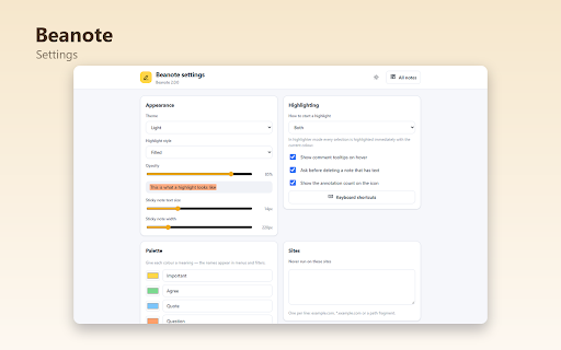 Beanote :: Highlight text, add comments and sticky notes on any web page. Works offline, data stays on your device.