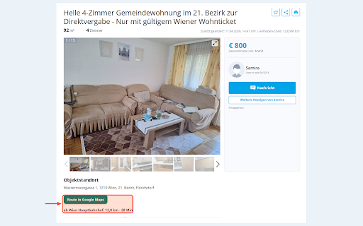 Willhaben Route Helper :: Zeigt Route, Entfernung und Fahrzeit zu Immobilienadressen auf willhaben.at