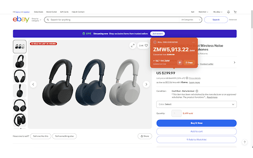 Currency Converter :: Automatically converts currencies to your preferred currency (default: Kwacha) on hover