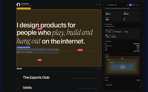 Design Tool :: Figma-style inspection for any website. Hover for type styles, click two elements to measure the gap, see the spacing box.