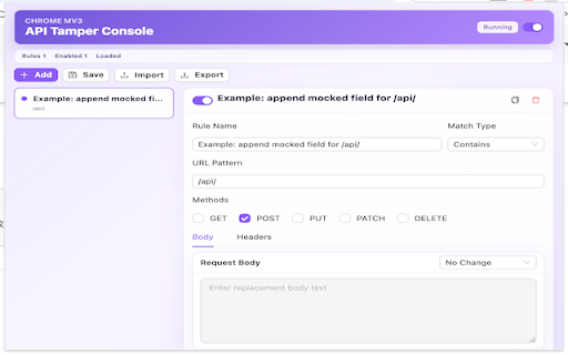 API Tamper Console :: Intercept and rewrite request/response body and headers by configurable URL rules.