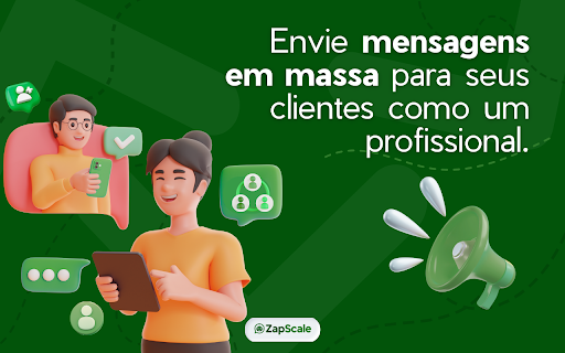 ZapScale - Automação WhatsApp Web com envio em massa :: Automatize WhatsApp Web: mensagens predefinidas, áudio, envio em massa e extração de participantes.