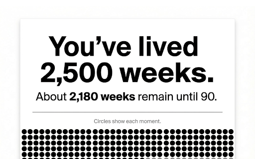 Life Ticker — Your Entire Life in Weeks :: Visualize your life in weeks. Enter your birth date and see how many weeks you've lived and how many remain until 90.