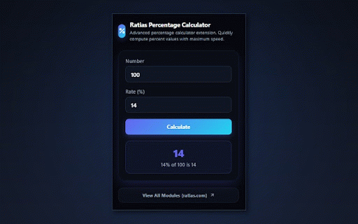 Ratias Percentage Calculator :: Advanced percentage calculator extension. Quickly compute percent values with maximum speed.