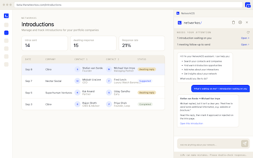 NetworkOS :: Sync your LinkedIn connections to NetworkOS and chat with your network from the side panel.