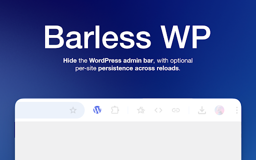 Barless WP - Hide WordPress Admin Bar / Toolbar Toggle :: Hide or show the WordPress admin bar (toolbar) instantly with a one-click toggle. Remembers your preference per site.