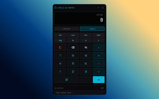 Calculator & Notepad :: A modern, sci-fi themed calculator with built-in persistent notepad.