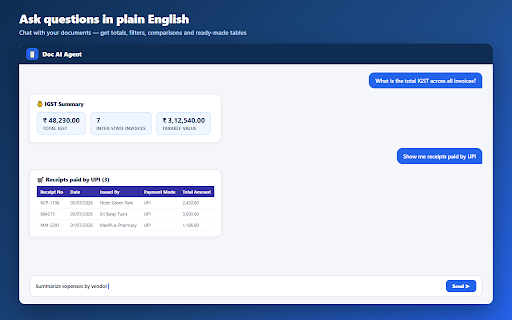Doc AI Agent :: Doc AI Agent — AI-powered doc assist that extracts,chats and exports data from invoices/receipts/bills, and business docs.