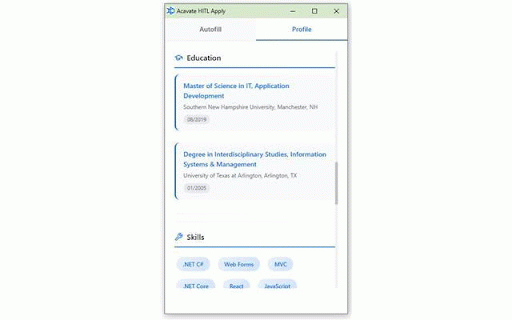 Acavate HITL Apply :: Automatically fill job applications using AI-optimized resumes personalized for every role.