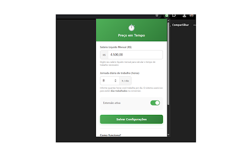 tempo é dinheiro :: Converte preços em R$ para horas/dias de trabalho necessários para comprar