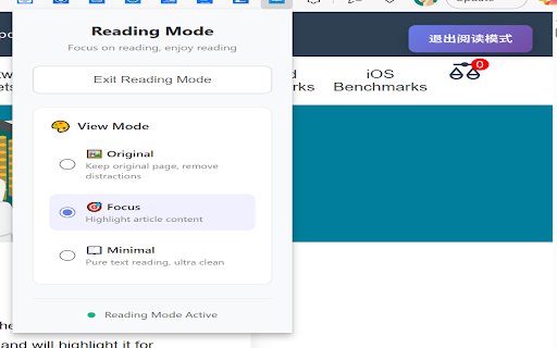 Reading Mode :: A clean reading experience with multiple viewing modes - Original, Focus, and Minimal