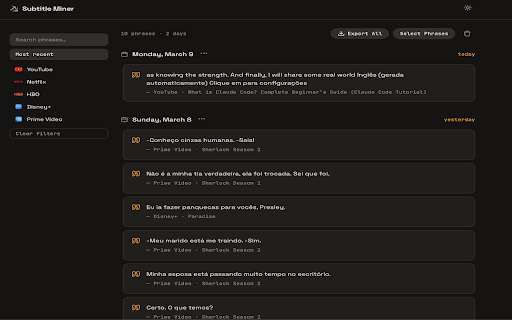 Subtitle Miner :: Subtitle Miner helps you capture and organize subtitles from videos across different streaming platforms.
Mine phrases while…