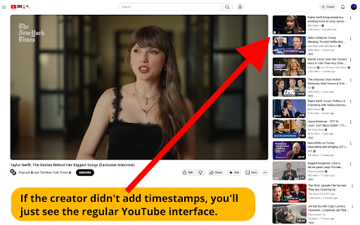 YouTube Timestamps: Right Next to the Video :: View YouTube timestamps in a clean block on the right. Navigate long videos smoothly without endless scrolling.
