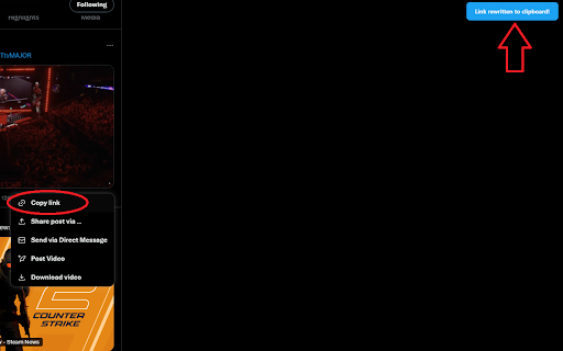 Twitter Link Rewriter :: Rewrites Twitter/X links when copying via share button. Supports custom rules, alternative frontends, and tracking removal.