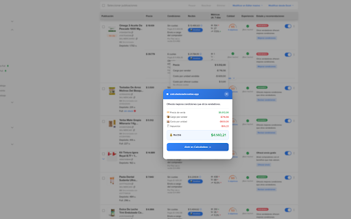 calculadoradecostos.app - Extensión :: Analizá el costo real de cada publicación en Mercado Libre. Un click y ves comisión, impuestos, cuotas y tu ganancia neta.