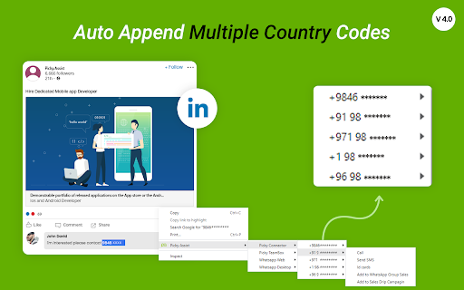 Picky Assist 4.0 - WhatsApp Integration :: Access WhatsApp, automate, chat, call, and update CRM from any webpage with just a click—no more switching tabs