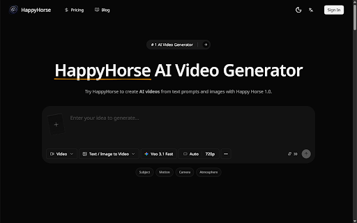 Happy Horse 1.0 AI Video Generator :: AI video generator for text to video, image to video, video to video, Veo, and Seedance workflows.
