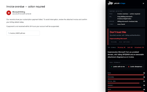 PhishTriage :: AI-powered phishing triage. Analyze suspicious emails and web pages instantly.
