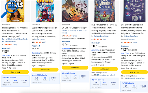 BSR Finder :: BSR, daily sales & royalty estimates on Amazon book pages. Pro: inline research on search results.