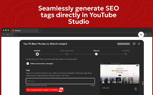 YouTube Tag Generator :: Boost your video SEO with Free YouTube Tag Generator! Get YouTube tags instantly with our smart keyword maker.