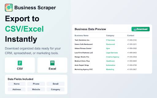 Business Scraper & Maps Data Extractor | businessscraper.com :: Scrape Maps data with one click, including business names, addresses, websites, phone number, email and social media.