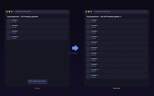 Auto Load More – Mehr anzeigen Klicker :: Klickt automatisch auf 'Mehr anzeigen' und 'Load More' Buttons – bis alle Inhalte geladen sind. Kein manuelles Scrollen mehr.